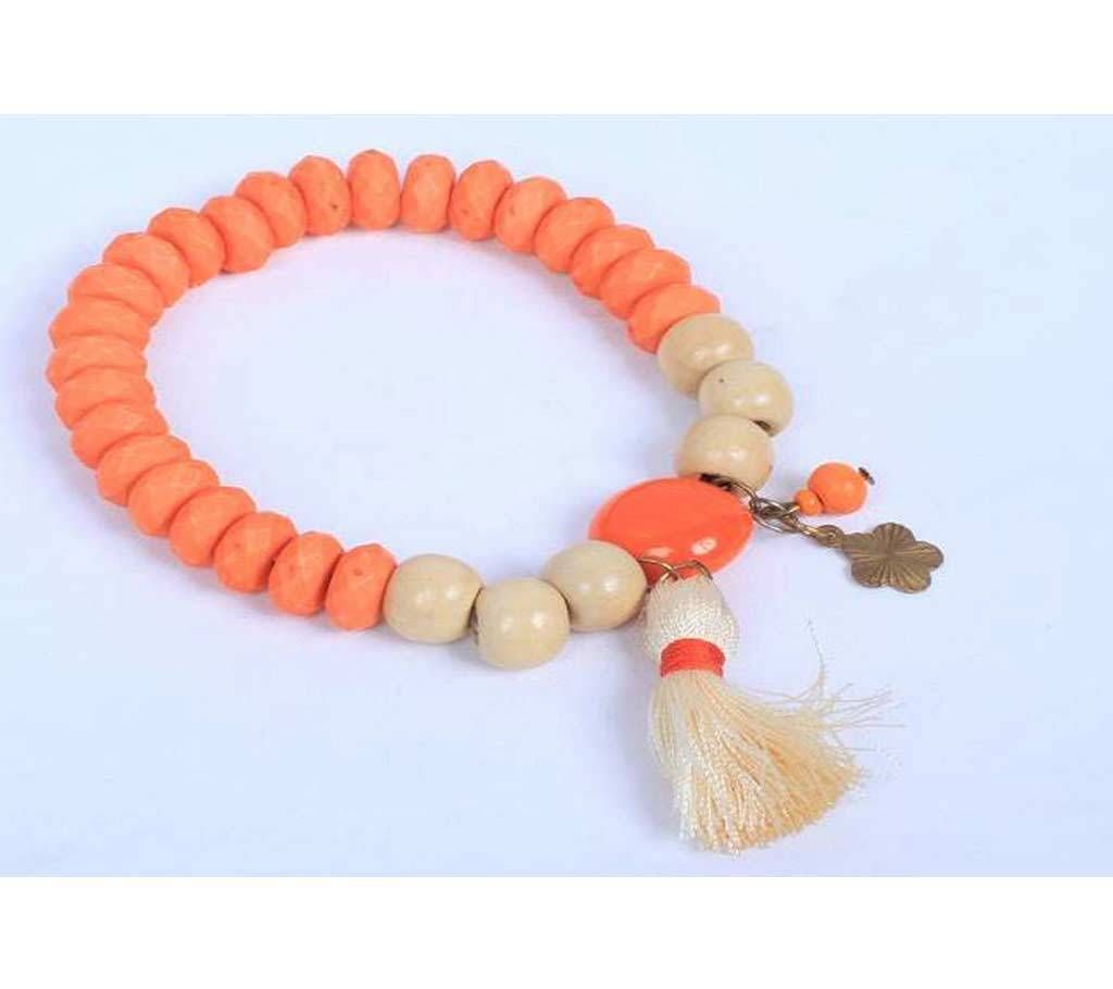 Orange and Off White Bead Bracelet