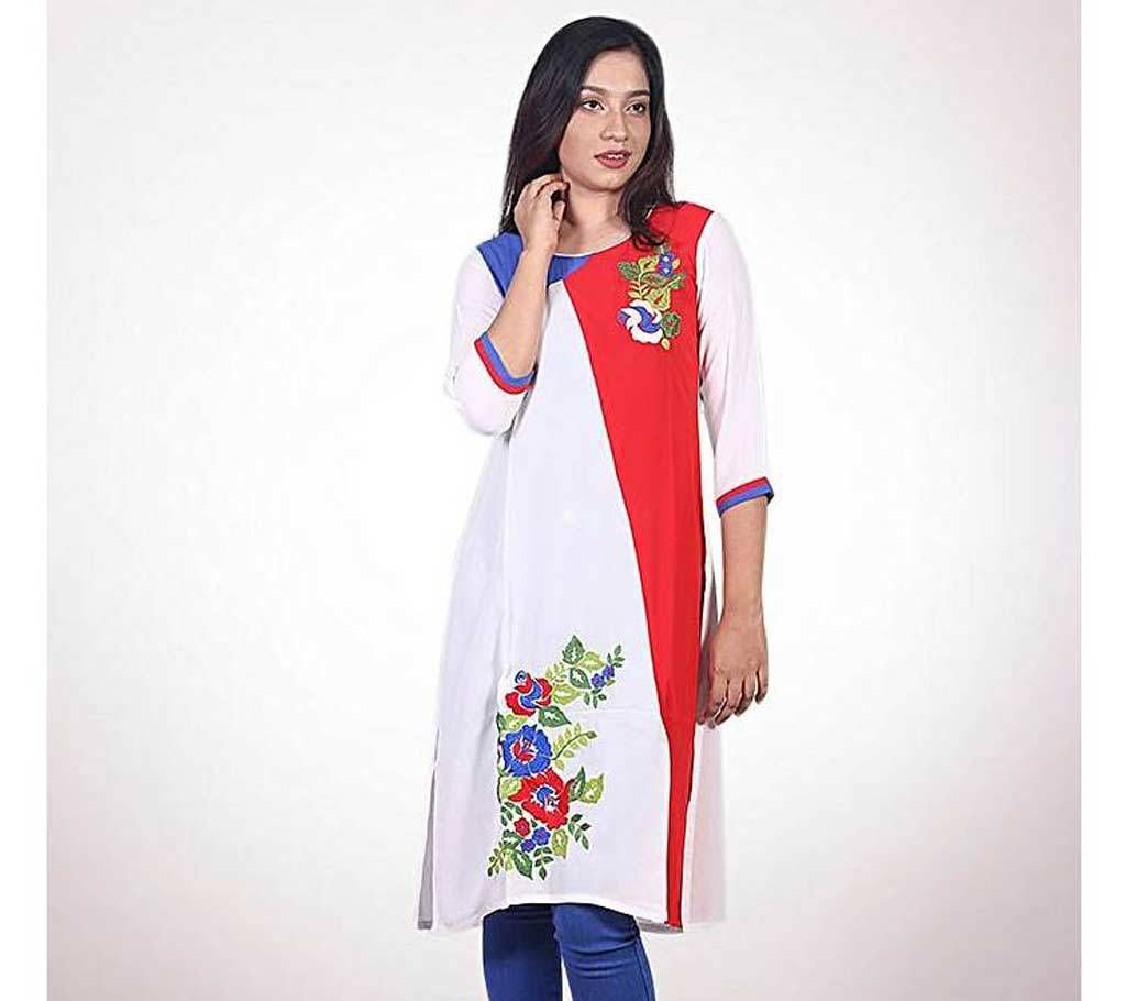 Stitched White and Red Georgette Kurti For Women