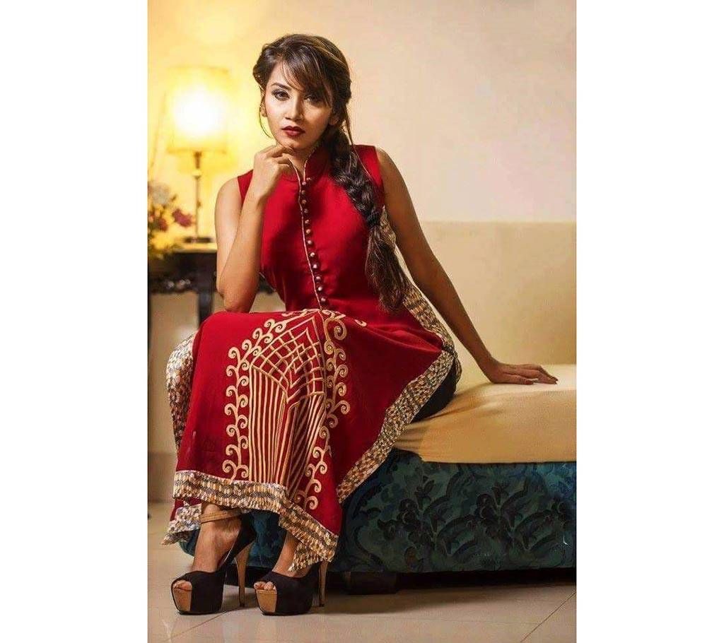 Unstitched Georgette Embroidery Two pieces Dress