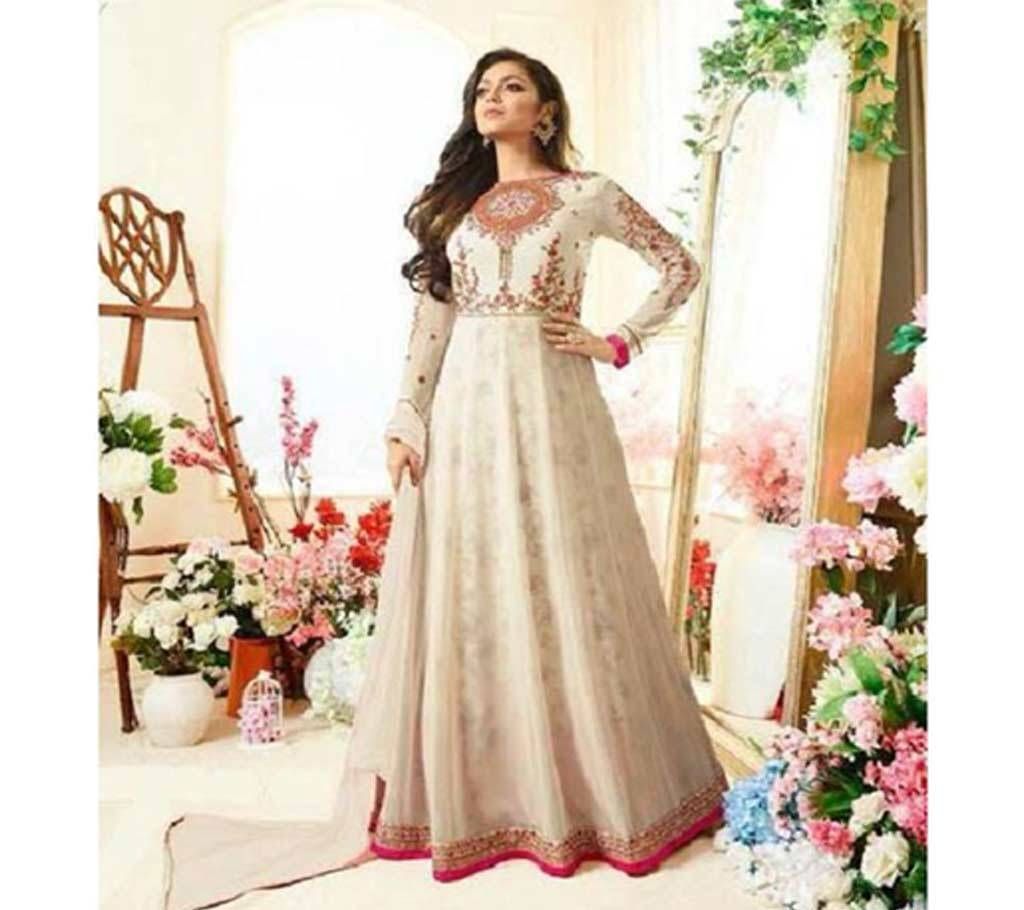 Cream Georgette Embroidered Gown for Women