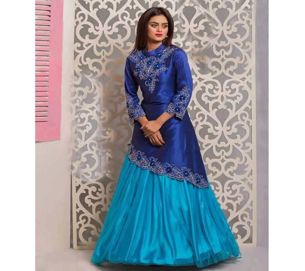 Blue Georgette Embroidered Gown for Women