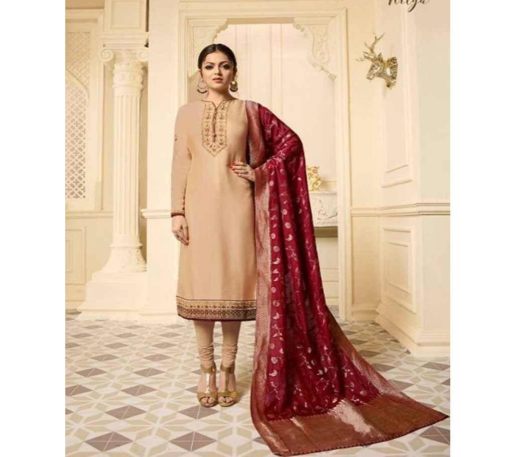 Semi Stitched Indian Georgette Satin Banarasi Salwar Kameez