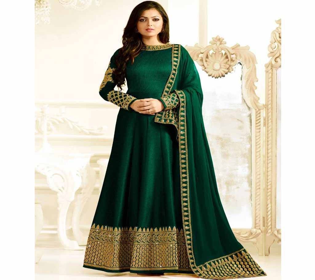 Bottle Green Semi-Stitched Georgette Gown For Women