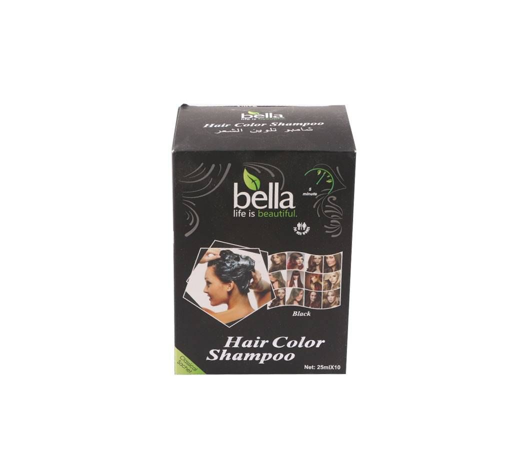 Bella Hair Colour Shampoo for Men & Women - (25ml x 10 Pcs) =250ml china 