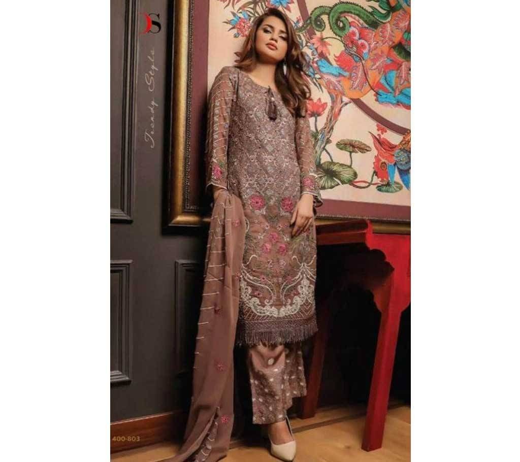 Unstitched Three Piece Deepsy Gulbano Georgette Pakistani Style Vol-7 Premium Suits 400-803 Brown with Rose Work-NON1578-5U7O 4803 1A00