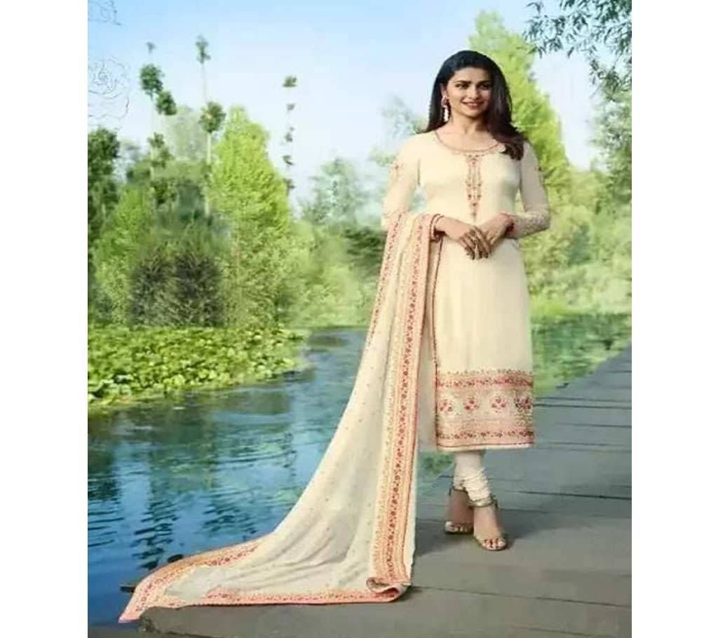 Un-stitched 3pc - India Catalog Bangladeshi Copy - Cream And Pink - DNO2048