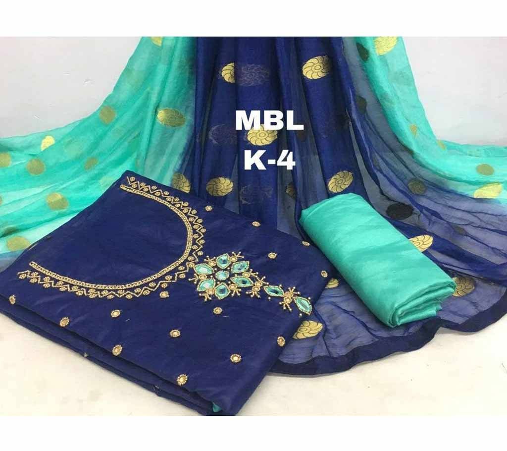 Unstitched Chanderi Cotton Three Piece 