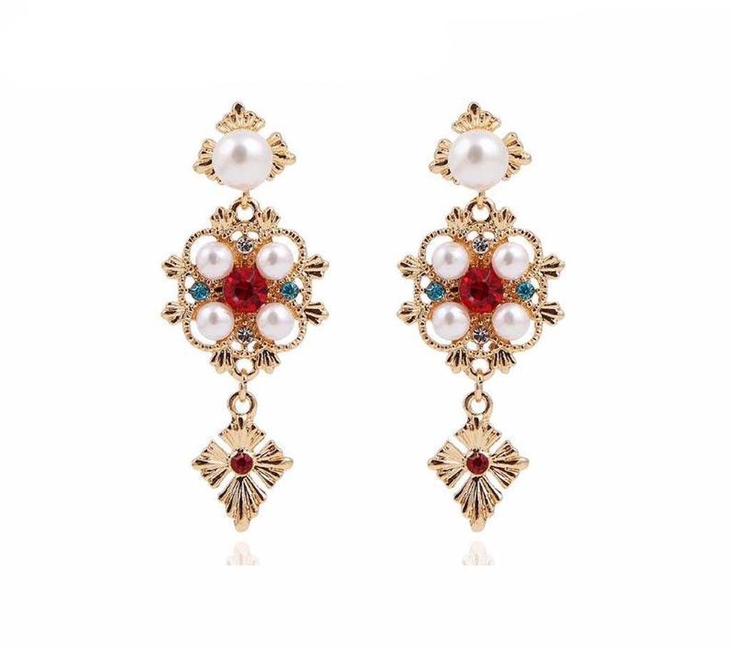 New Luxury Shiny Rhinestone Pearl Flower Drop Earrings for Women