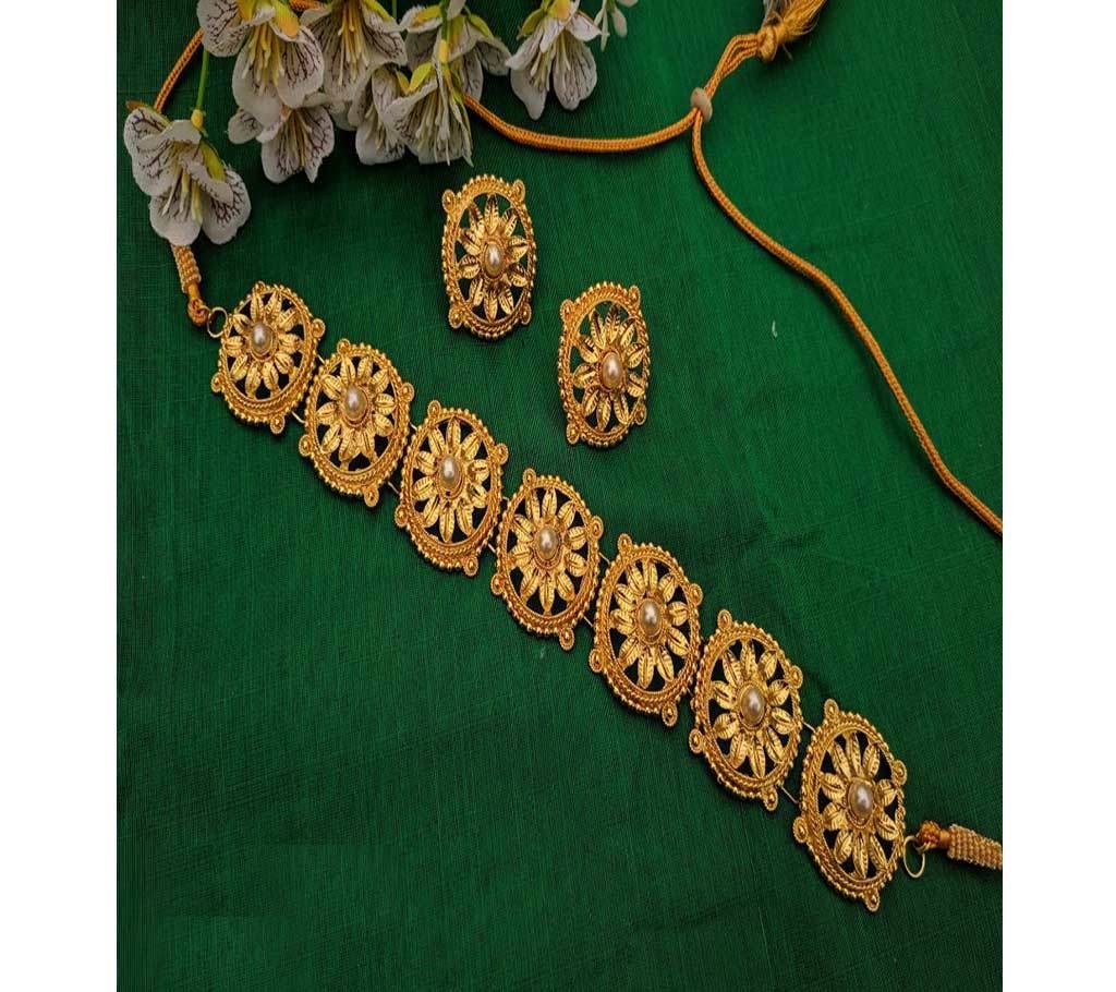 Handmade Gold Platted Choker Set with Earrings