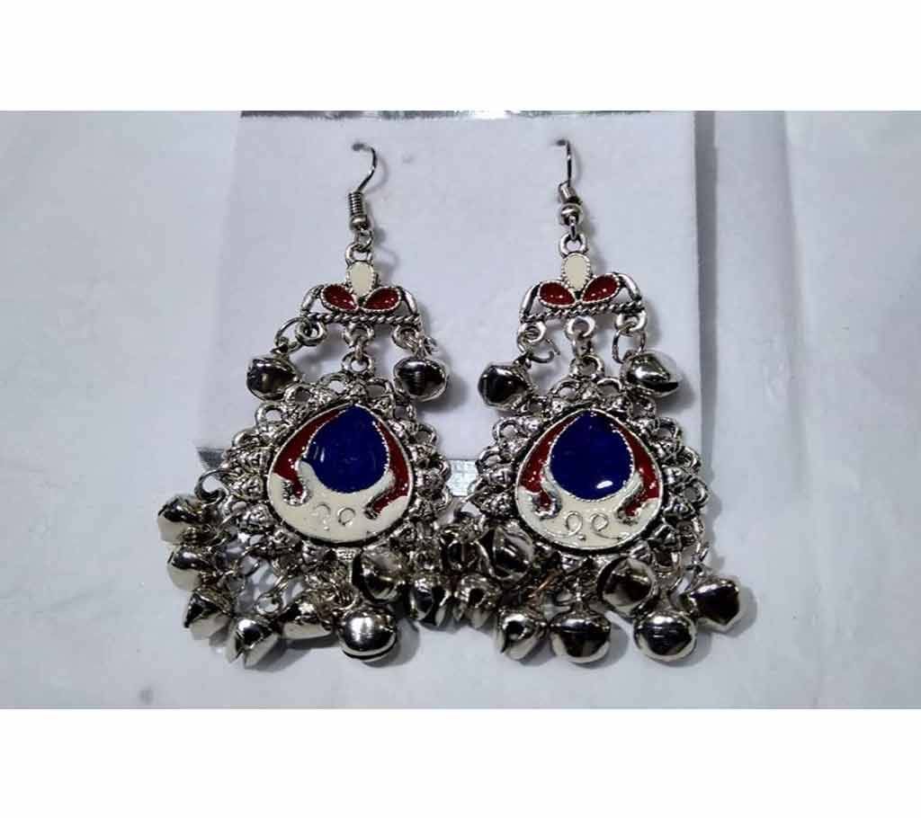 Silver Jhumka Multi with Blue Color Earrings 