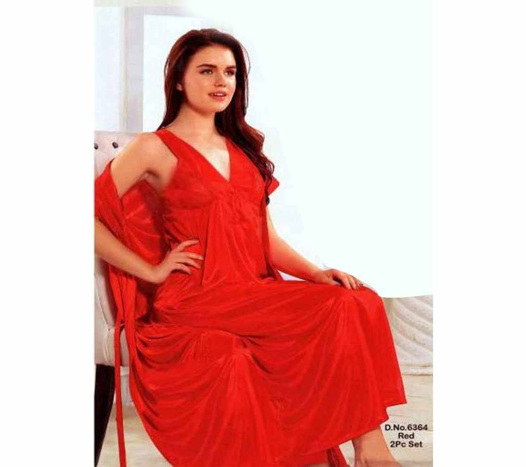Fashionable Two Part Nighty-6364 Red