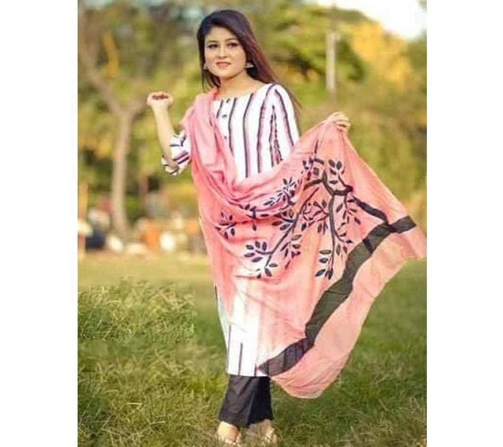 Semi Stitched Cotton Doller Work Three Piece for Women