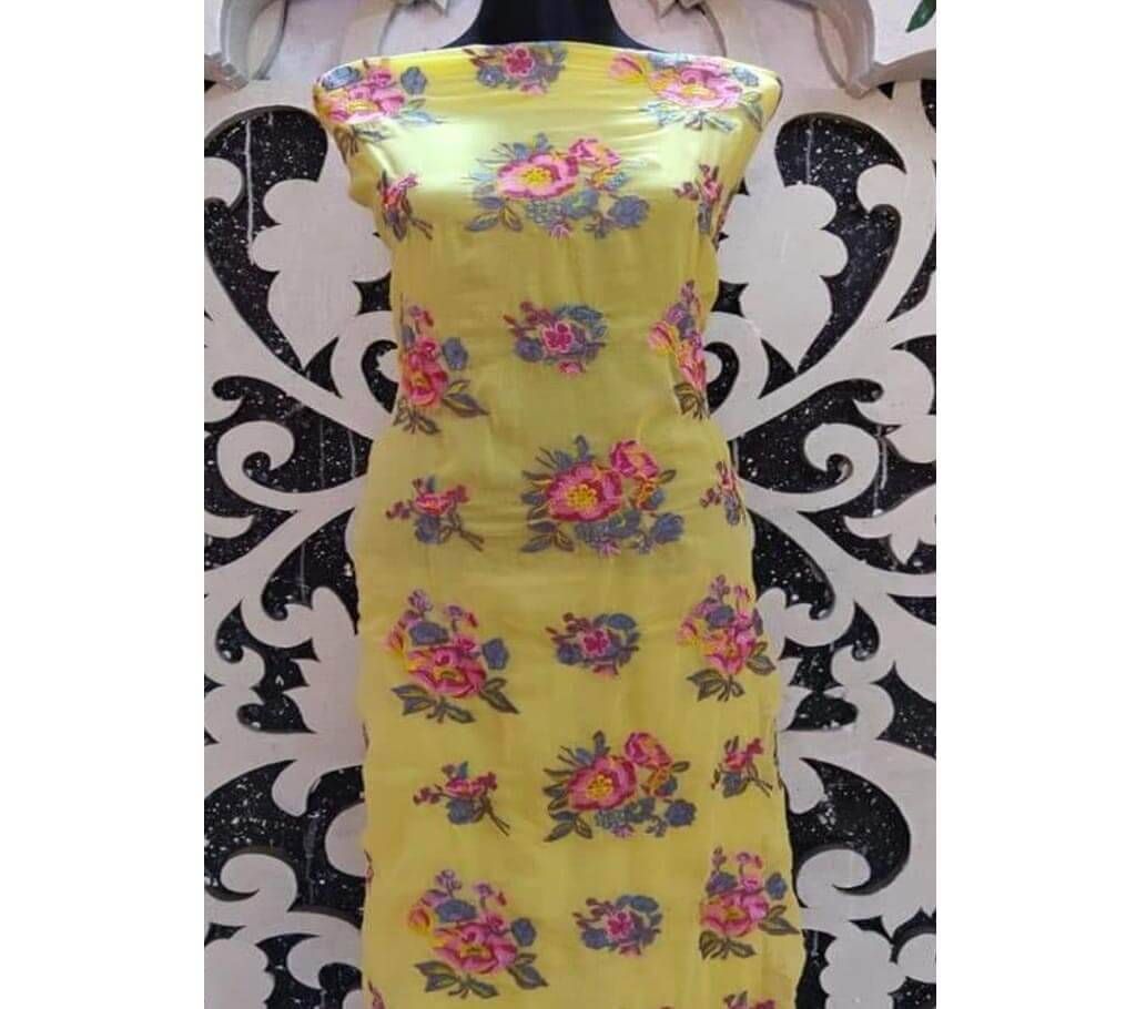 Unstitched embroidery work yellow Color kameez for Women (1 piece)