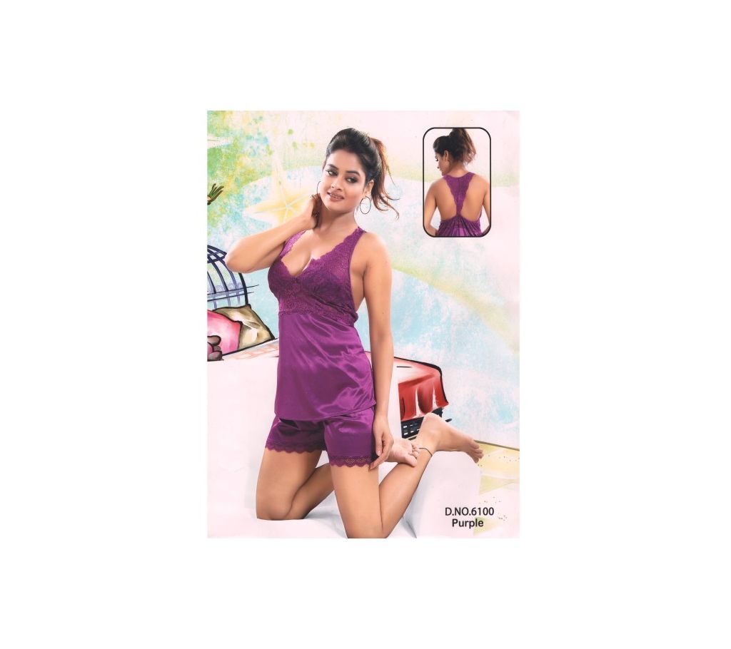 Fashionable Two Part Nighty-6100 Purple