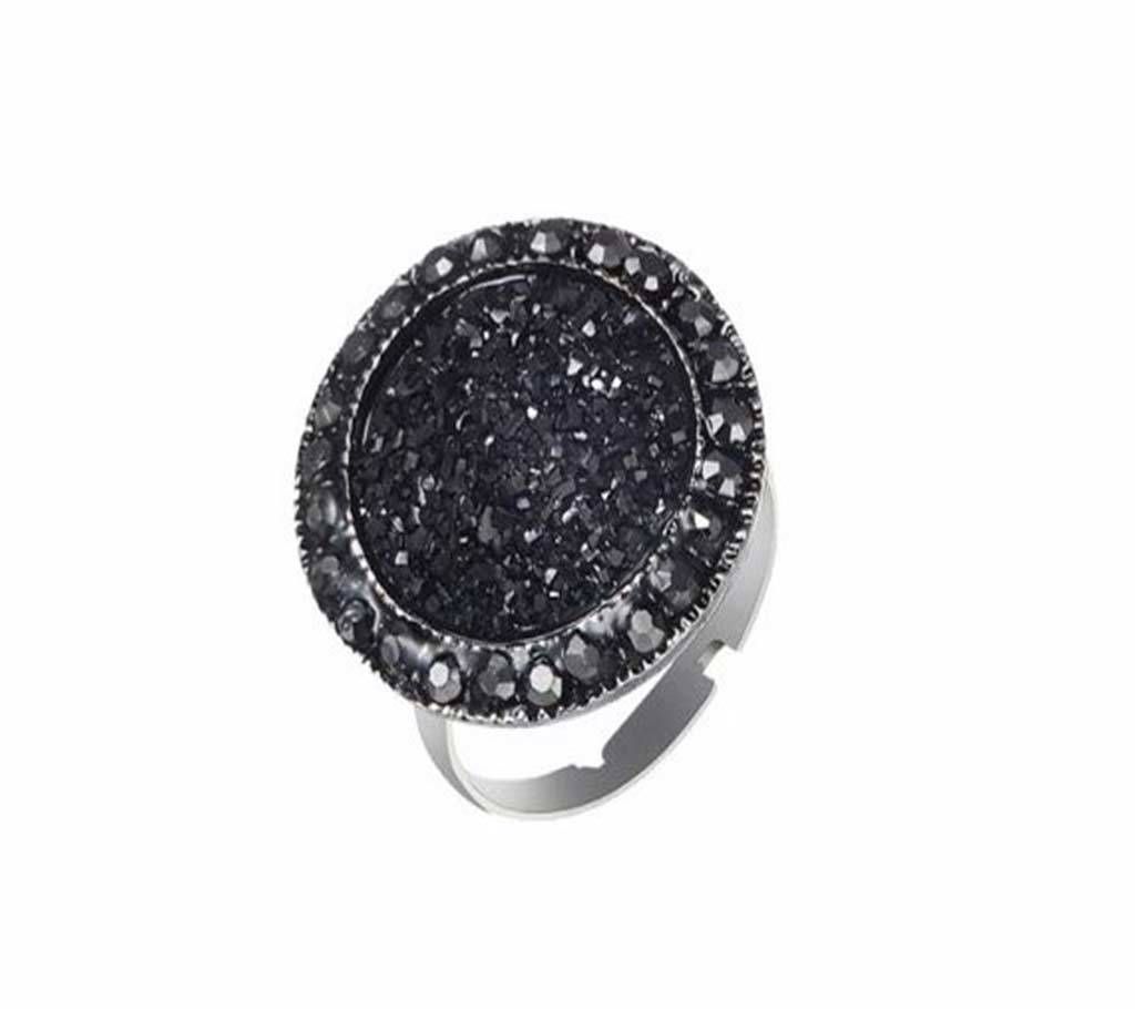 Adjustable Black Crystal Ring For Women