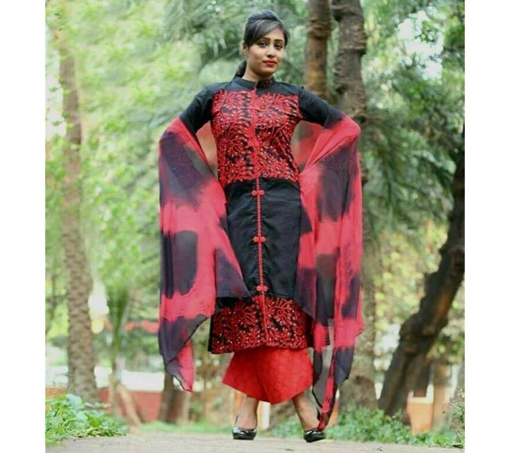 Unstitched cotton embroidery dress 