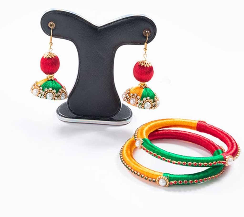 Multi color silk thread bangles & earring