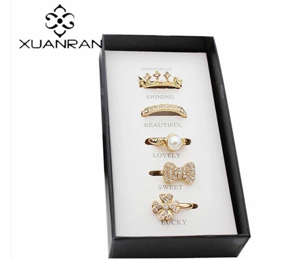 Imitation Artificial Pearl Bowknot Finger Rings (Set of 5 Rings)
