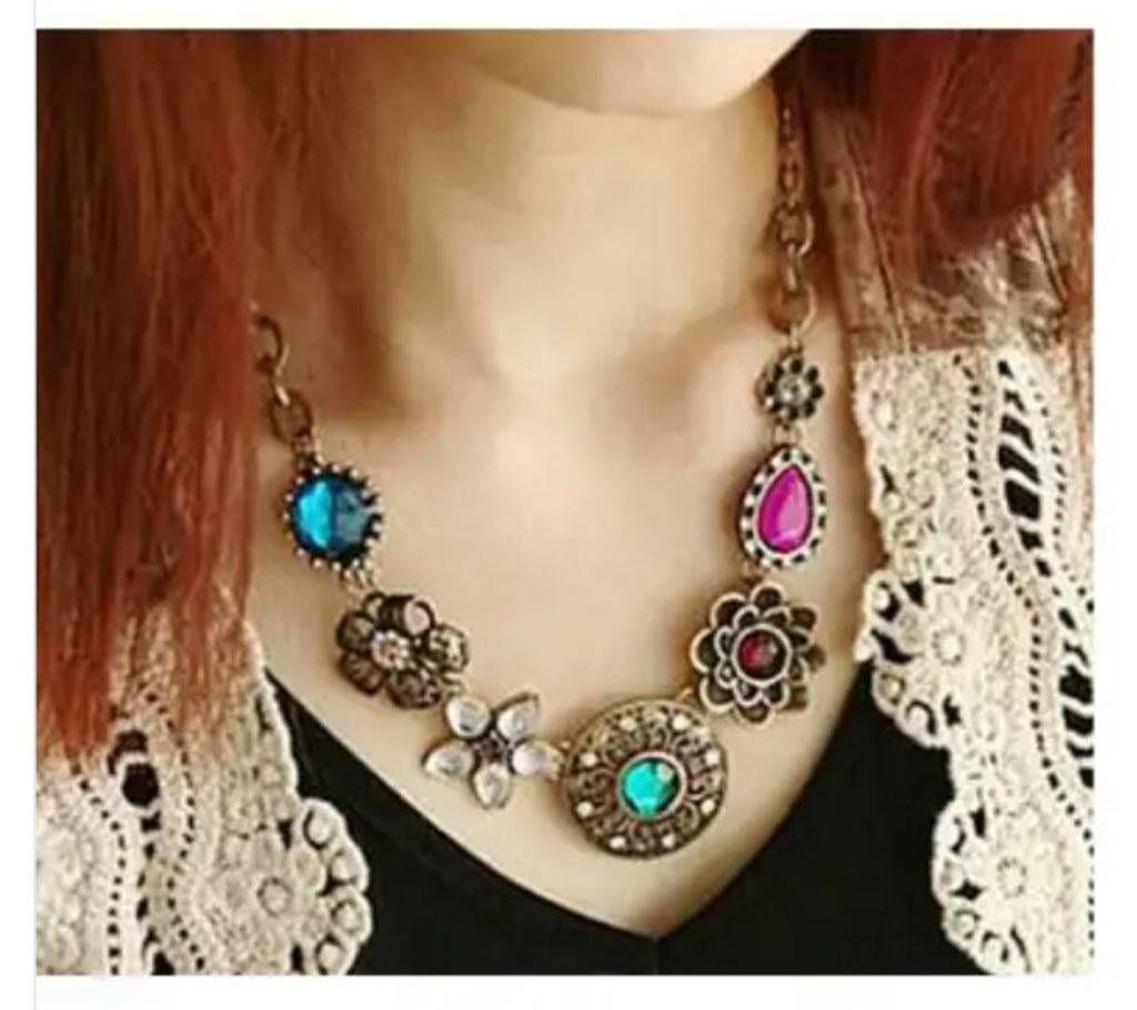 Chia Fashion gemstone flower retro necklace (by Pink Point - CHIA90)