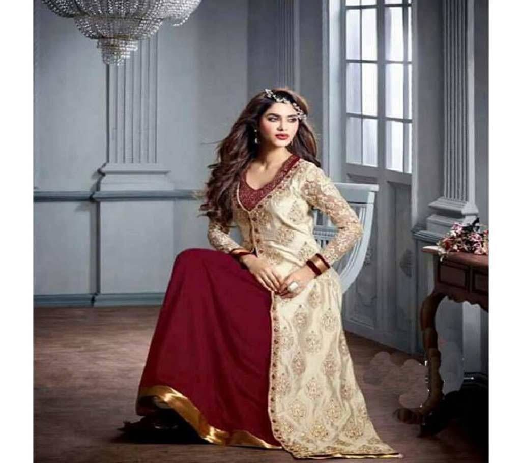Maroon Georgette Embroidered Gown for Women