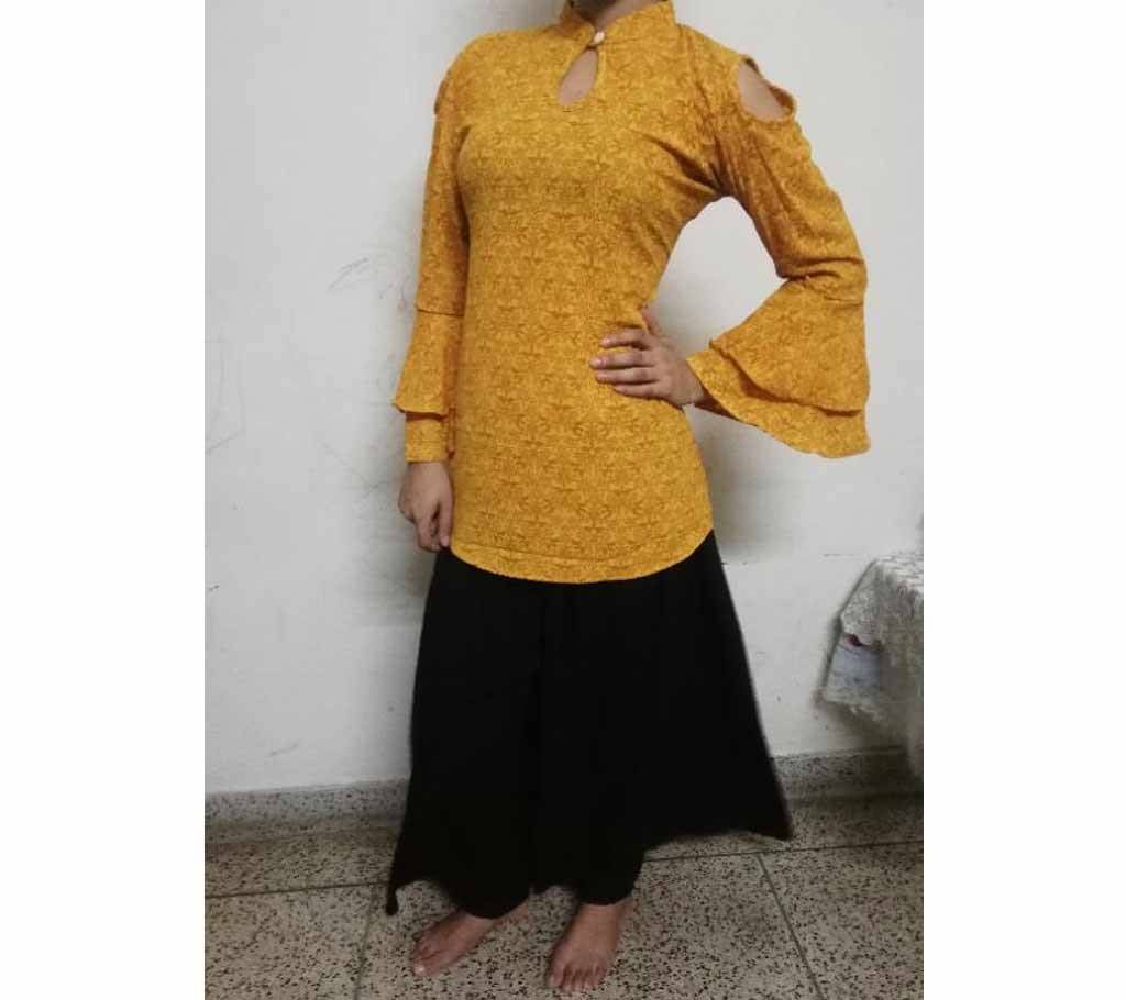 Umbrella Sleeves Yellow Short Tops for Women