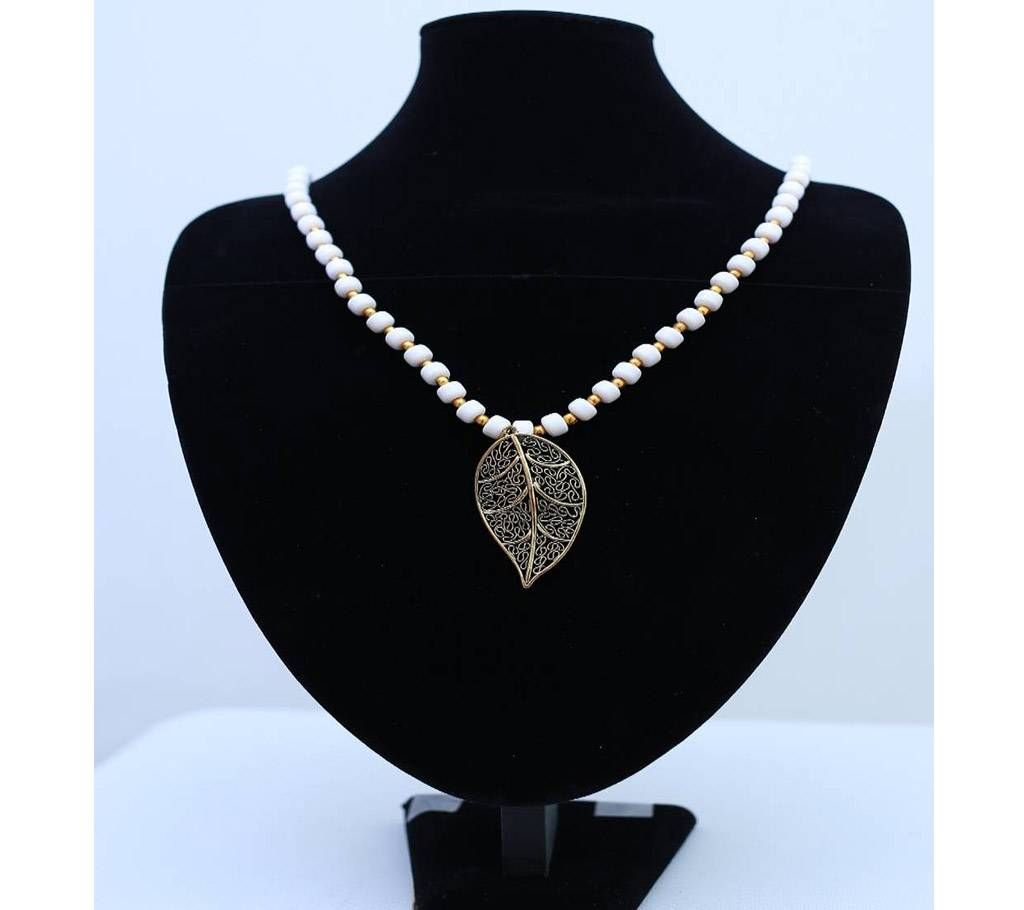 White Beads with Golden Locket