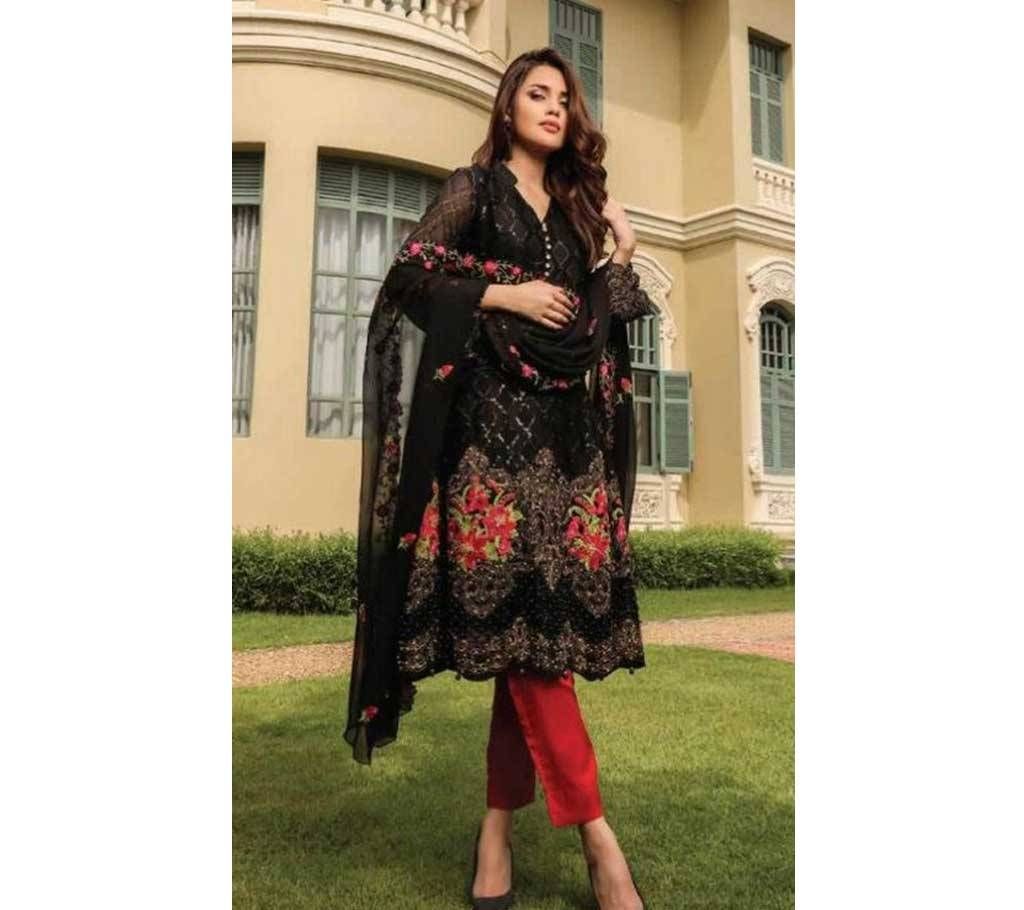 Unstitched Three Piece Deepsy Gulbano Georgette Pakistani Style Vol-7 Premium Suits 400-805 Black with Rose work-NON1580-5U7O 4805 1A00