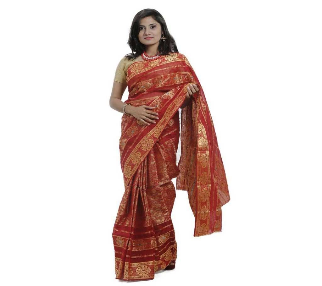 Red Color Tangail Cotton Saree