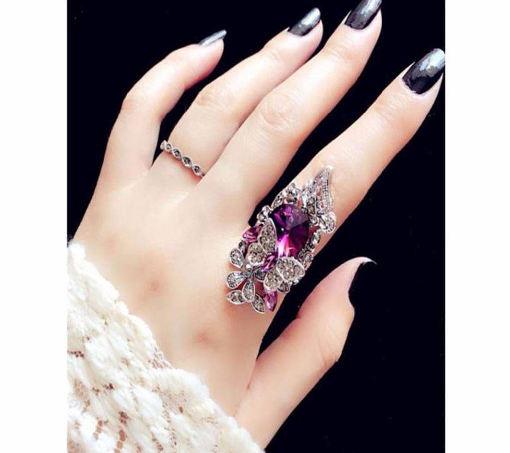2pcs/set Luxury Big Gem Crystal Butterfly Rings for Women