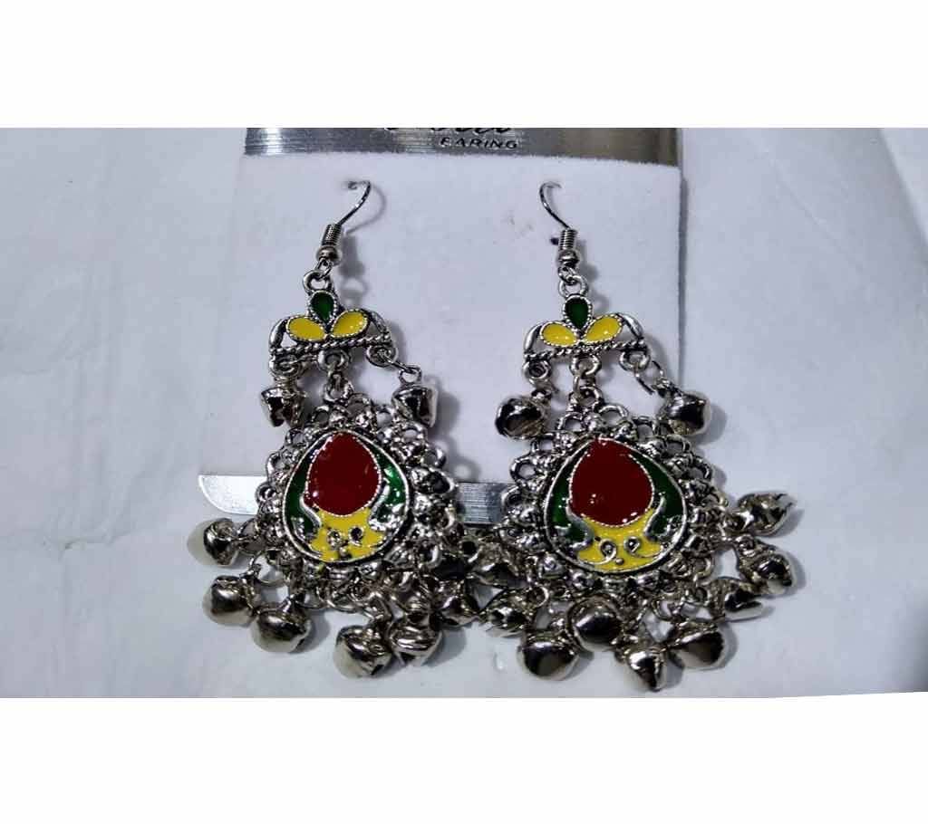 Silver Jhumka Multi with Yellow Color Earrings 