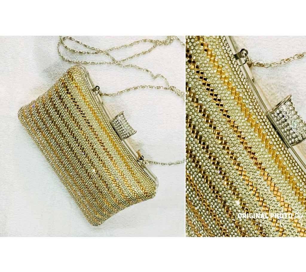 Stone Gold Stone Shining Stylish Clutch Bag For Women