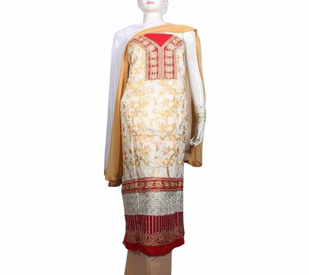 Unstitched  Cotto Embroidered Three-Piece 