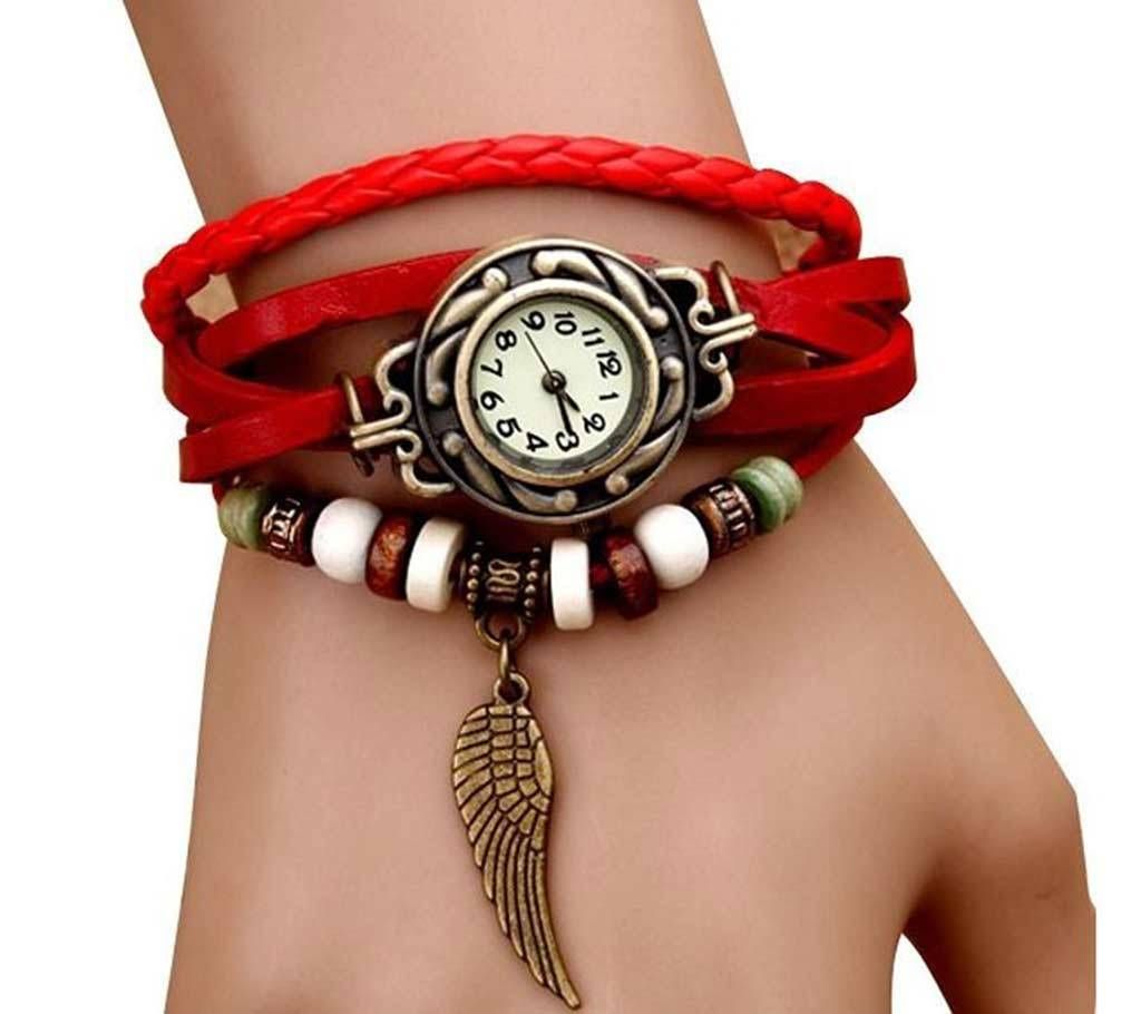 Bracelet Shaped Ladies Wrist Watch -red 