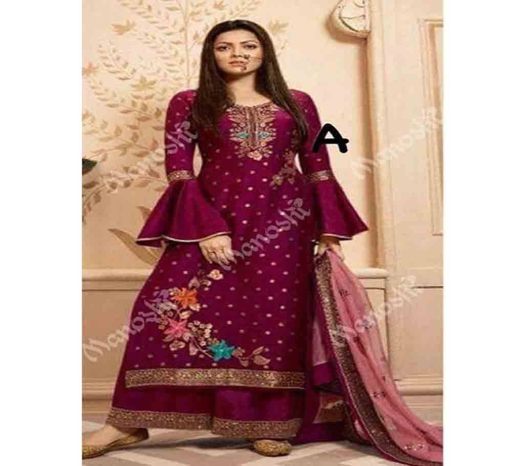 Indian Unstitched Georgette Salwar Kameez For Women Purple Color