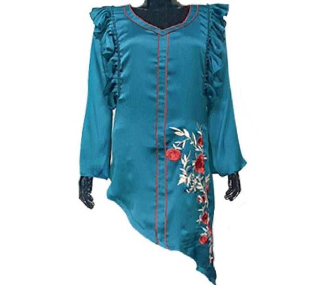 ECEV Assiematric Embroidary Silk Kurti for Women