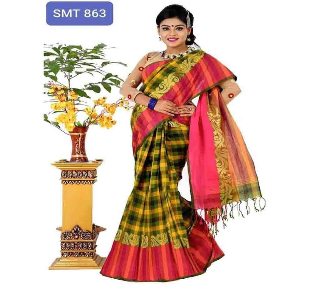 Tangail Cotton Saree- Red Yellow Check 