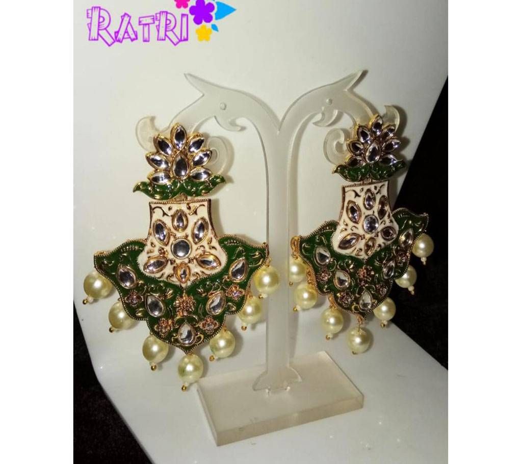 Green Meenakari Jaipuri Kundan Earring