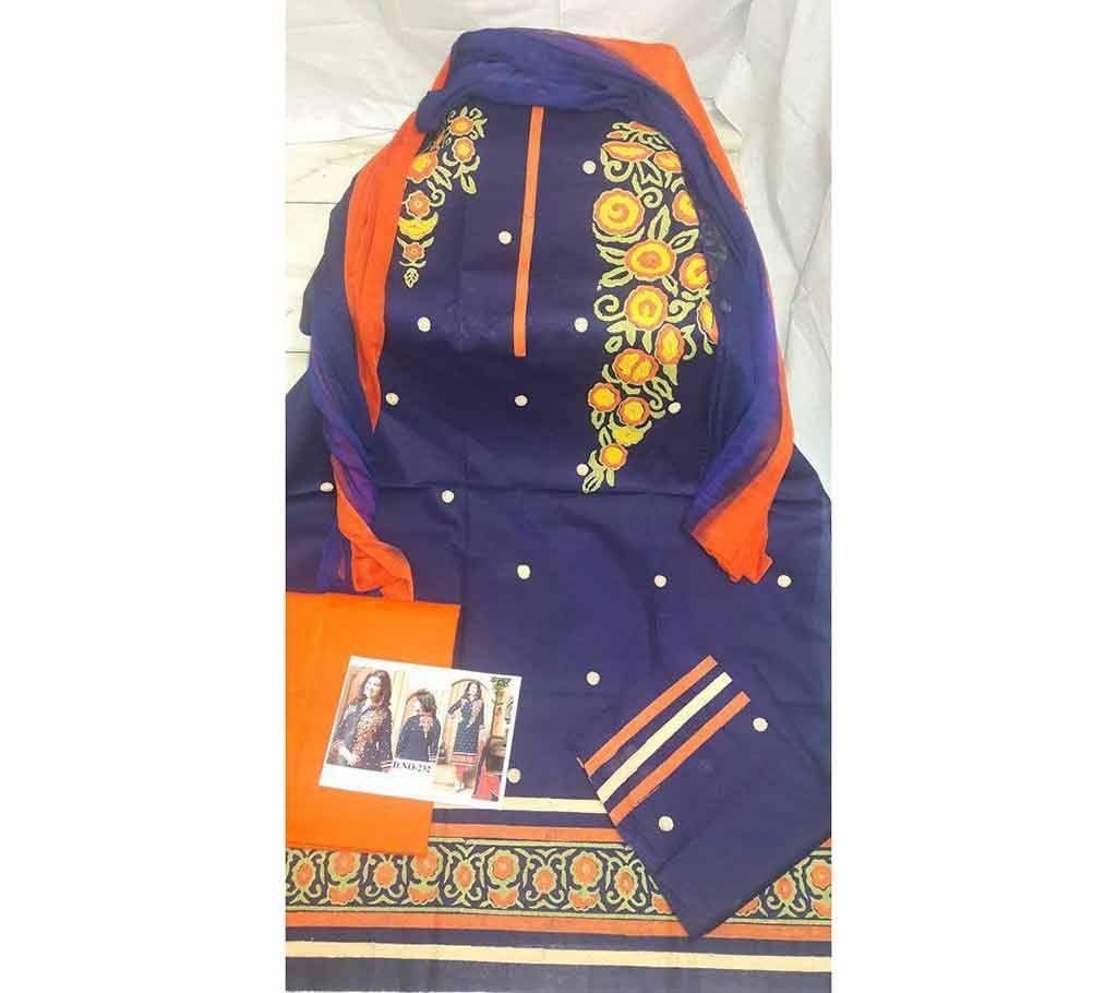 Block printed unstitchd cotton three piece 