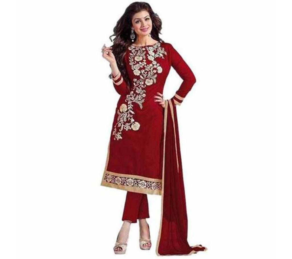 Unstitched Hand Block Painted Replica Cotton Three-Piece
