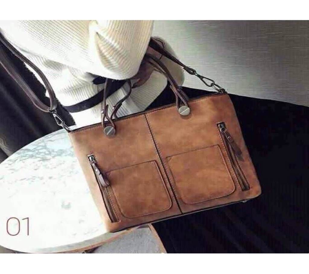 Women shoulder vintage PU leather casual tote bag (Brown) - 1847A