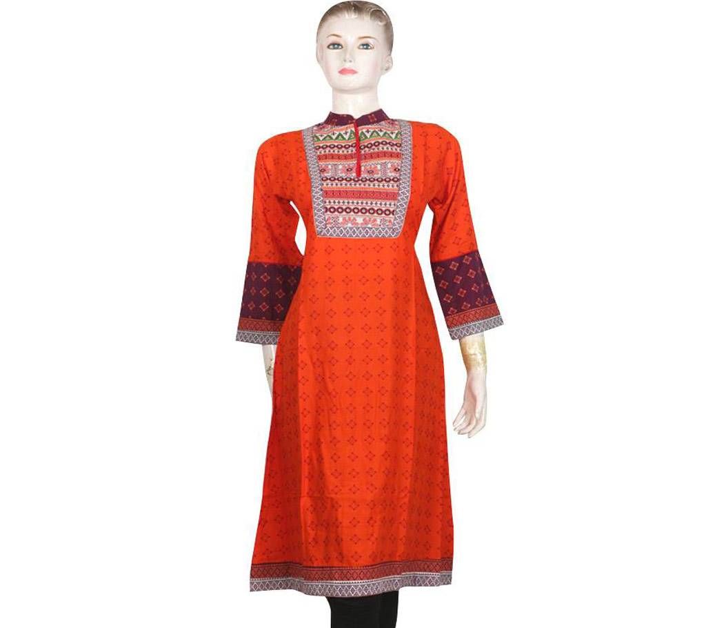 Orange Stitched Cotton Kurti for woman