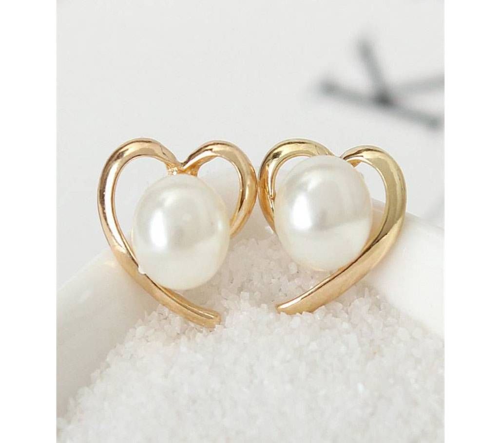 heart shape-stud earrings with big simulated pearl elegant gold color jewelry for women