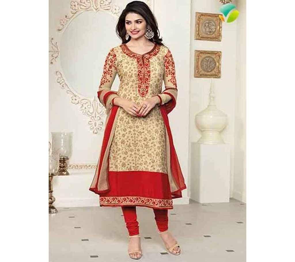 Semi-Stitched Cotton Embroidery Three-Piece (Replica)