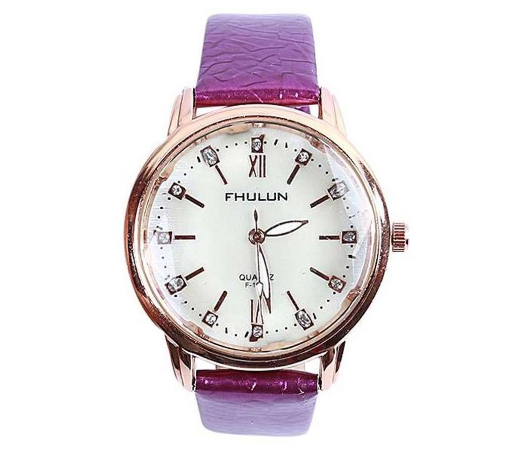 Artificial Leather Analog Watch for Women- Purple 