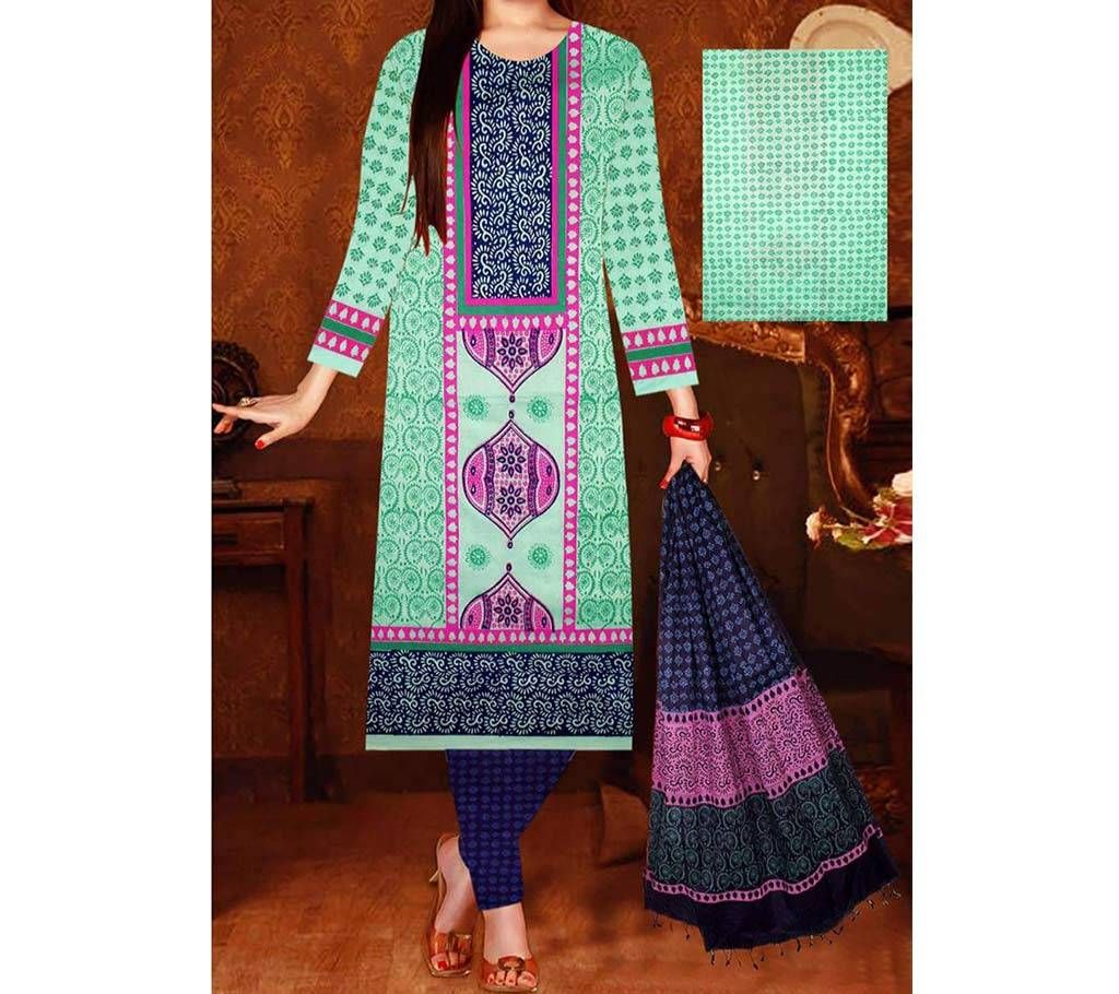 Unstitched Multicolor Cotton Block Printed Shalwar Kameez For Women