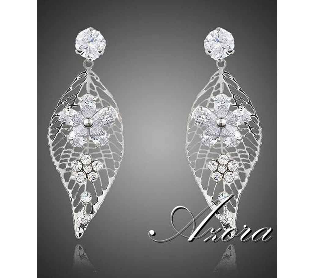 Leaf Design Cubic Zirconia Earrings