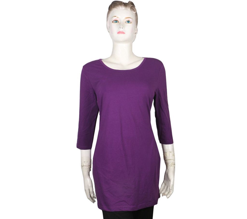 Ladies Full Sleeve Solid Color Cotton T-shirt