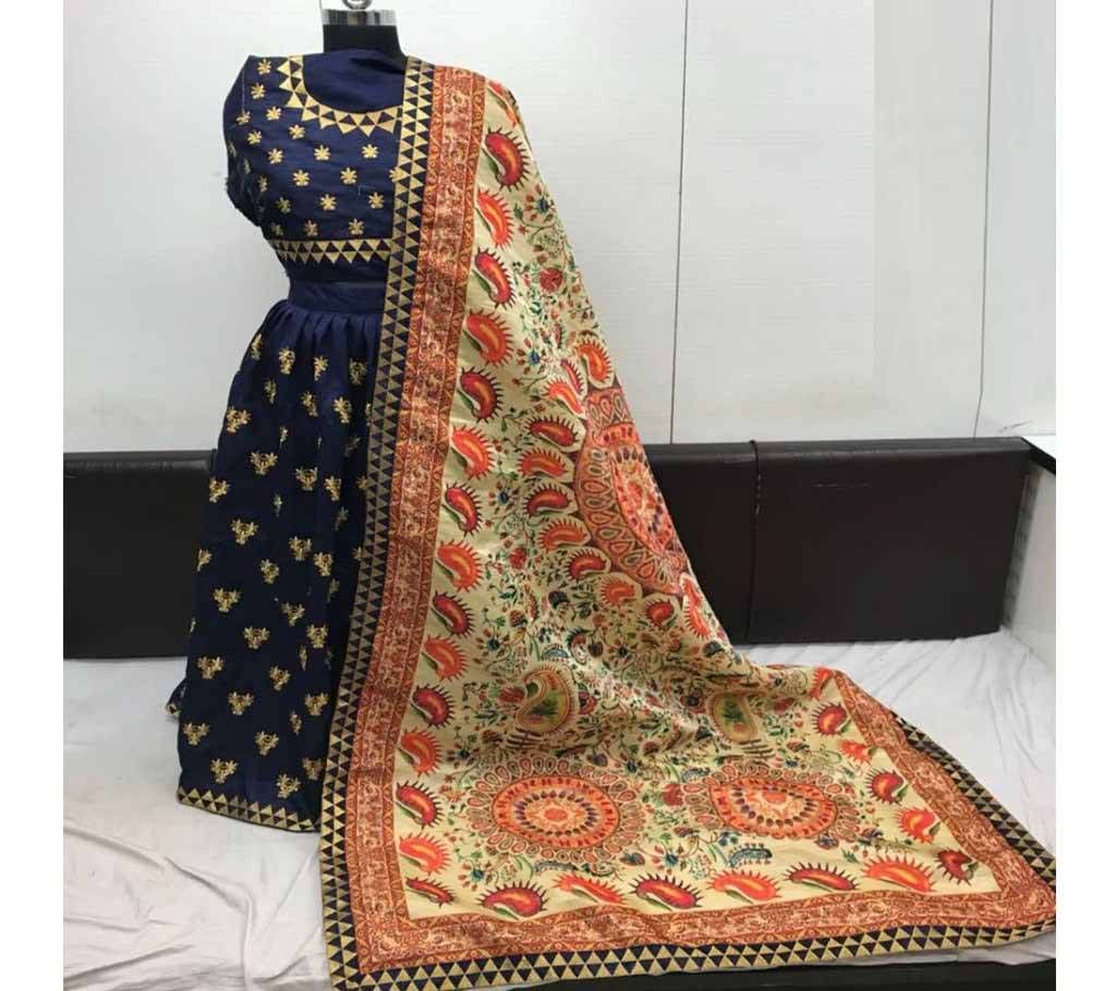 Semi Stitched Bangalory Lehenga Choli with Duppta Net Dark Navy Blue