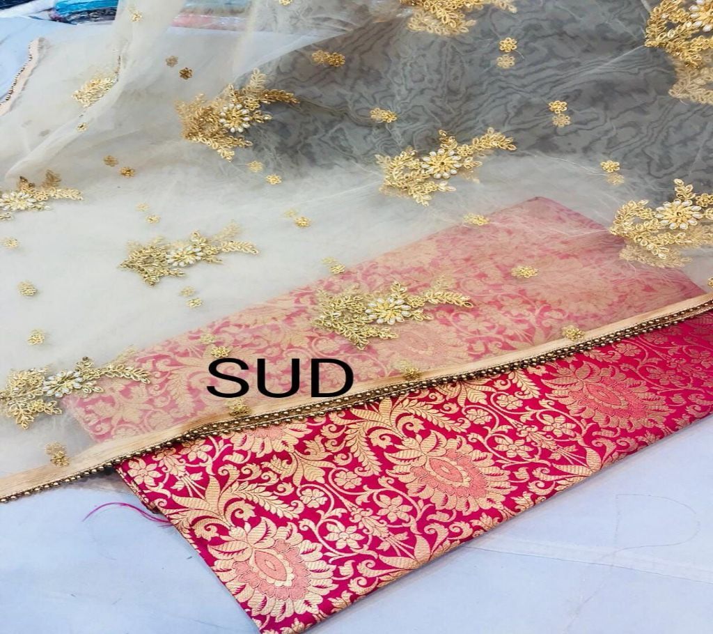 Banarasi Brocade Dress- 07 Crimson & Golden Combined Color