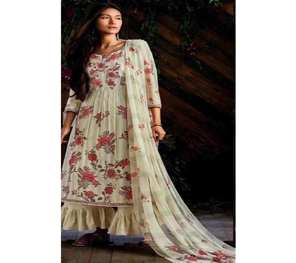 Original Indian Unstitched  Silk Three piece Ganga